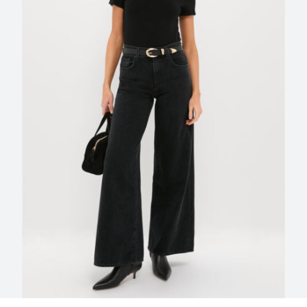 NWT ASKK NY Atomic Wide Leg Stone Black Denim Jeans 30